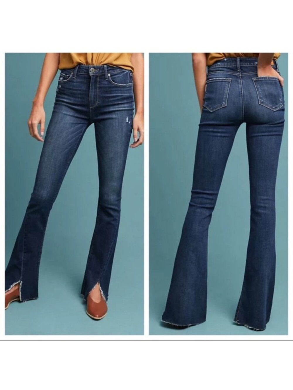 PAIGE Dark Indigo Mid-Rise Flare Jeans